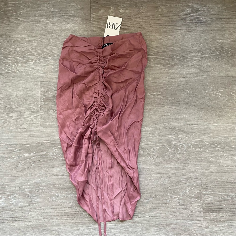 Zara Satin Effect Draped Midi Skirt - Picture 3 of 7